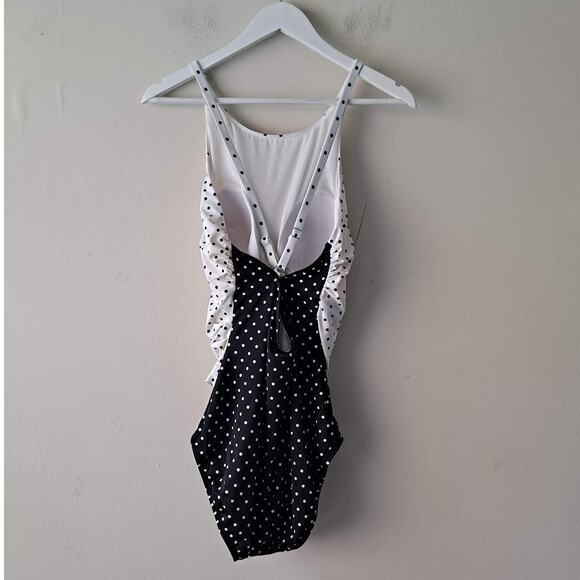 Talbots Miraclesuit One Piece Swimsuit High Neck Mixed Dot Black & White Size 16 - Picture 6 of 15